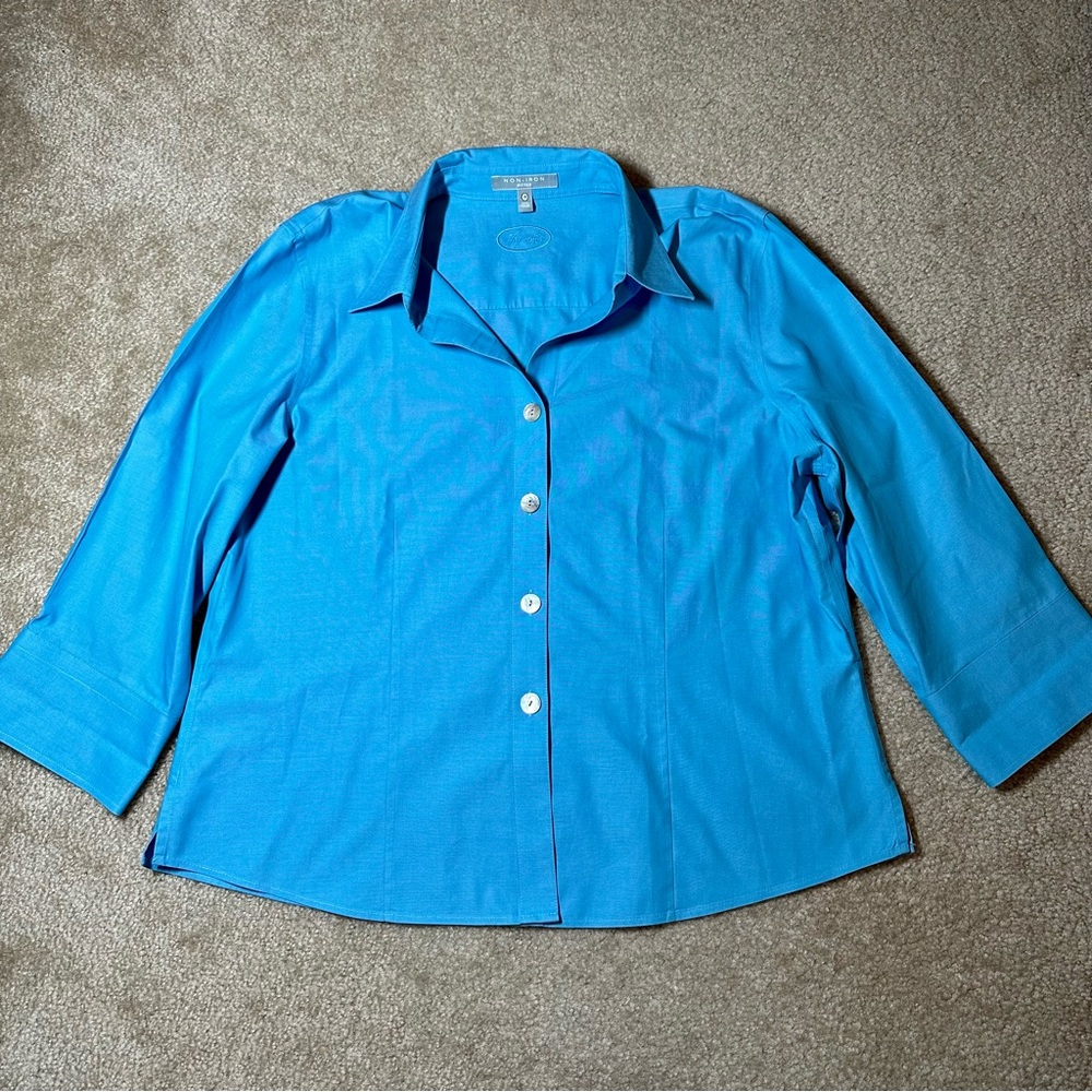 Foxcroft Paityn 3/4 Sleeve Shirt, Turquoise, Size 18, EUC